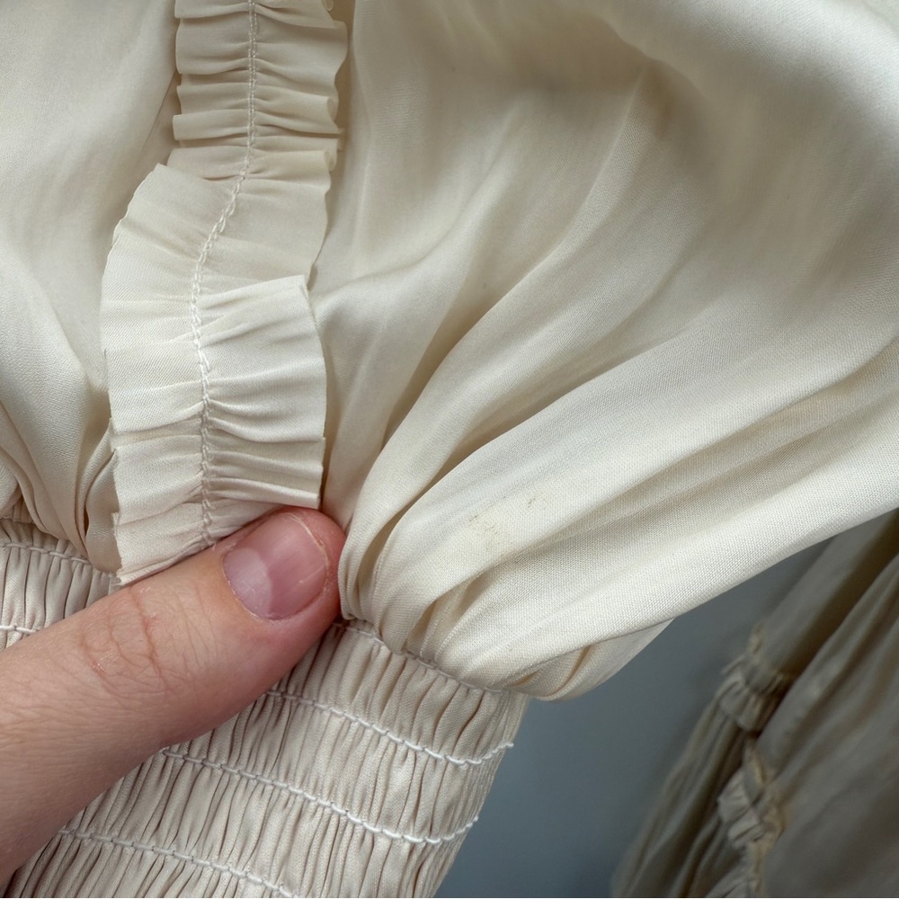 Ulla Johnson Amal Ivory Silky Ruffle Long Sleeve Wrap Top Boho Mini Dress Sz 8‎ - Picture 13 of 16